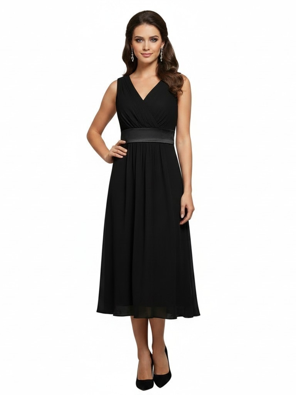 Ann Taylor Black Cocktail Dress Pleated V-Neck Satin Ribbon Bow Size 8